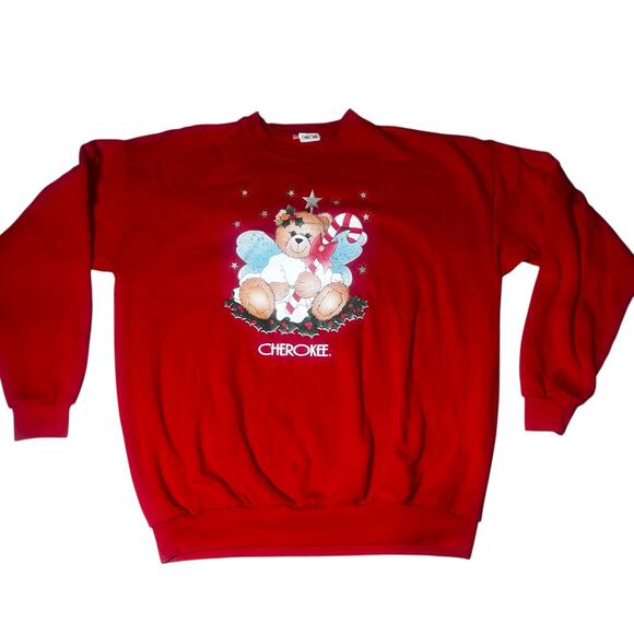 Vintage Cherokee 90s Christmas Teddy Bear Angel Candycane crewneck sweatshirt - Picture 1 of 4